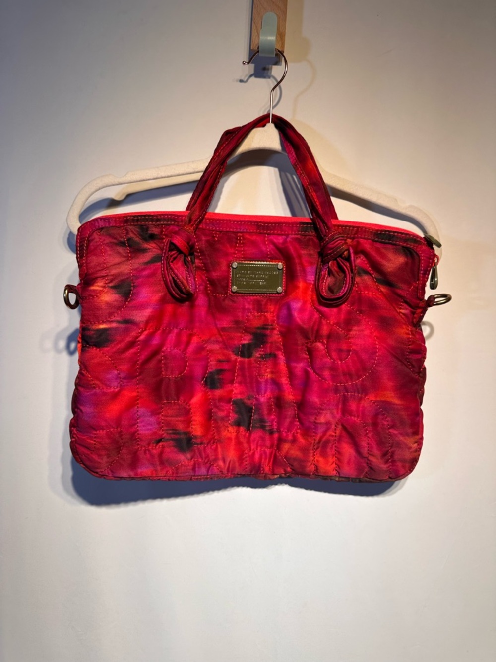 Marc by Marc Jacobs Hot Pink & Black Quilted Tote/Laptop Sleeve Knotted Handles